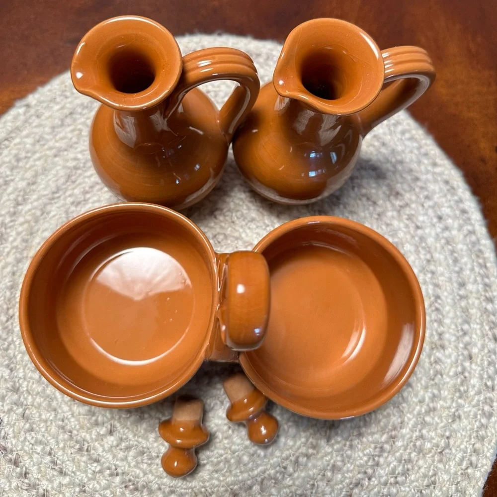 Williams Sonoma Vintage clay Ceramic Oil and Vinegar Cruet Set.